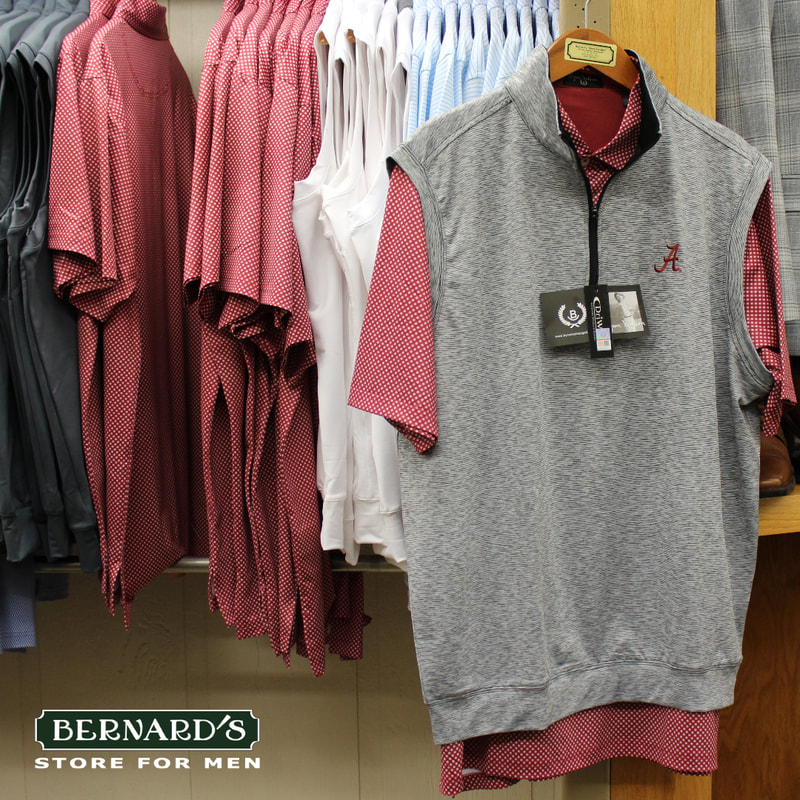 Alabama golf shirts and vests at Bernard's Store for Men