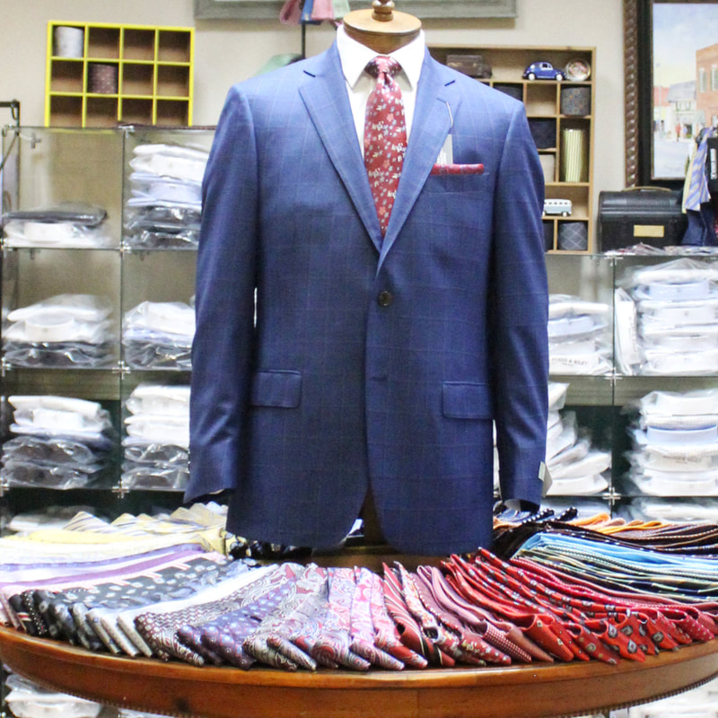 Blue Blazer, Ties, pocket squares, dress shirts - Sharp dressed men - Bernard's Store for Men, Jasper, Alabama