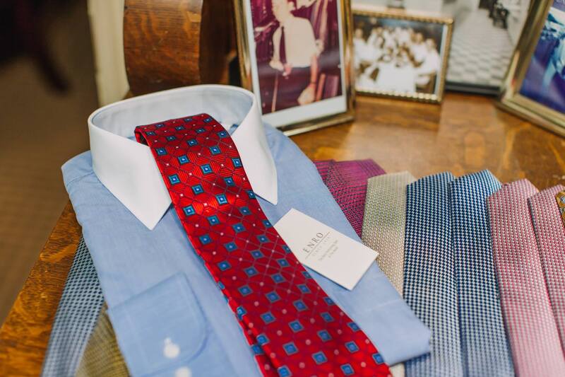 Classic Blue Shirt with white collar and red tie