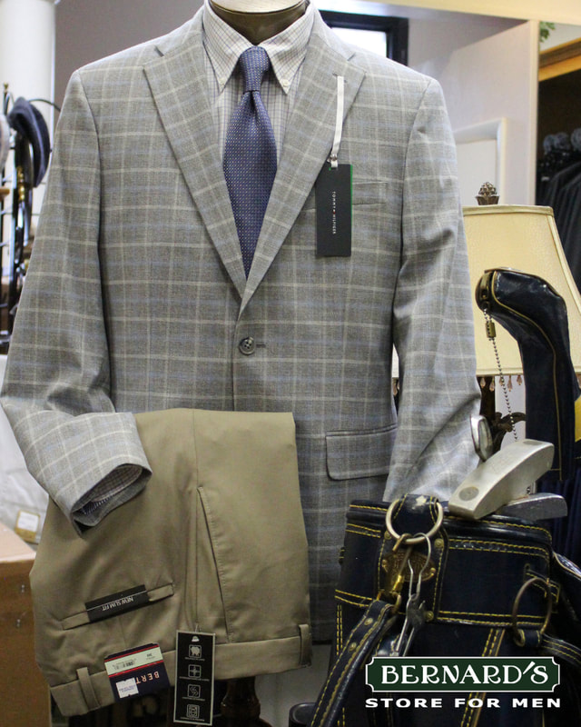 Grey Sports Coat, Shirts, Ties, khaki pants, shoes at Bernard's Store for Men